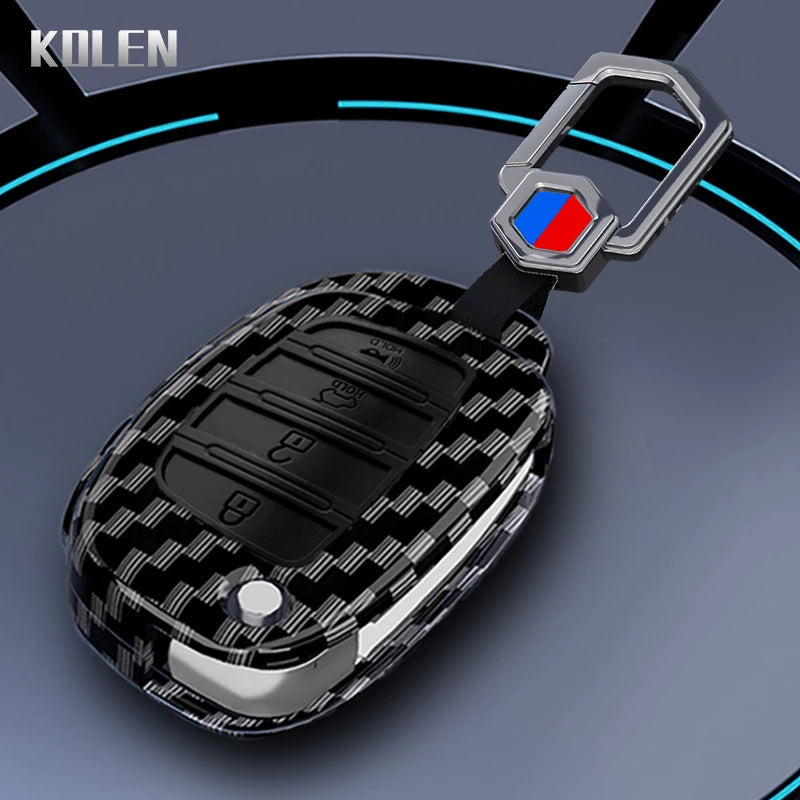 Car Key Cover Compatible with Hyundai Solaris Creta ix25 Kona Tucson Santa Fe Sonata Elantra ix35 i20 HB20 ix45 – Carbon Fiber Style