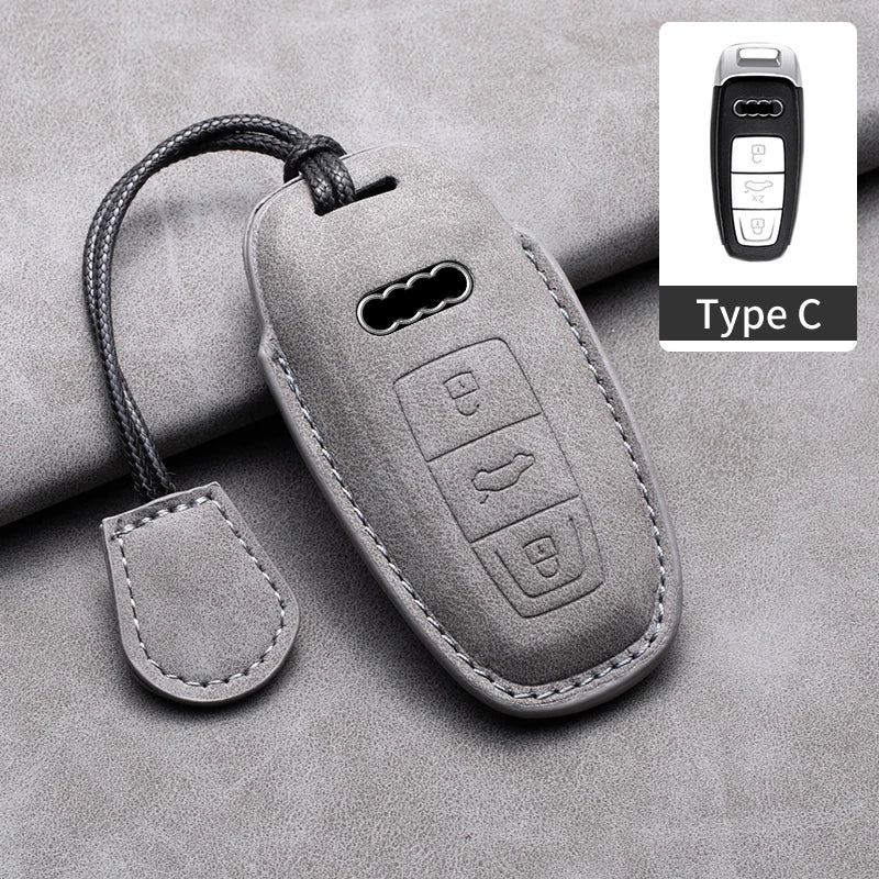 Leather Remote Key Fob Cover Compatible with Audi A4, B9, A5, A6, 8S, 8W, Q5, Q7, 4M, S4, S5, S7, TT, TTS, TFSI