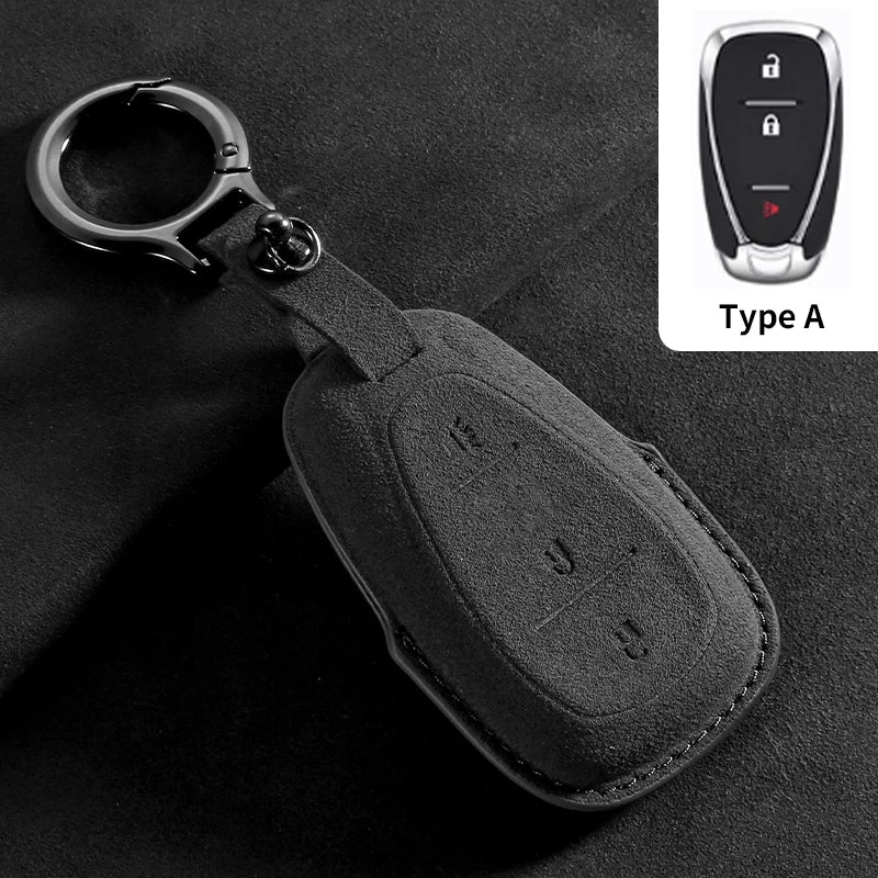 Suede Car Key Cover Compatible with Chevrolet Cruze, Spark, Sonic, Camaro, Volt, Bolt, Trax, Malibu, Onix, Equinox, Orlando, Blazer, Traverse