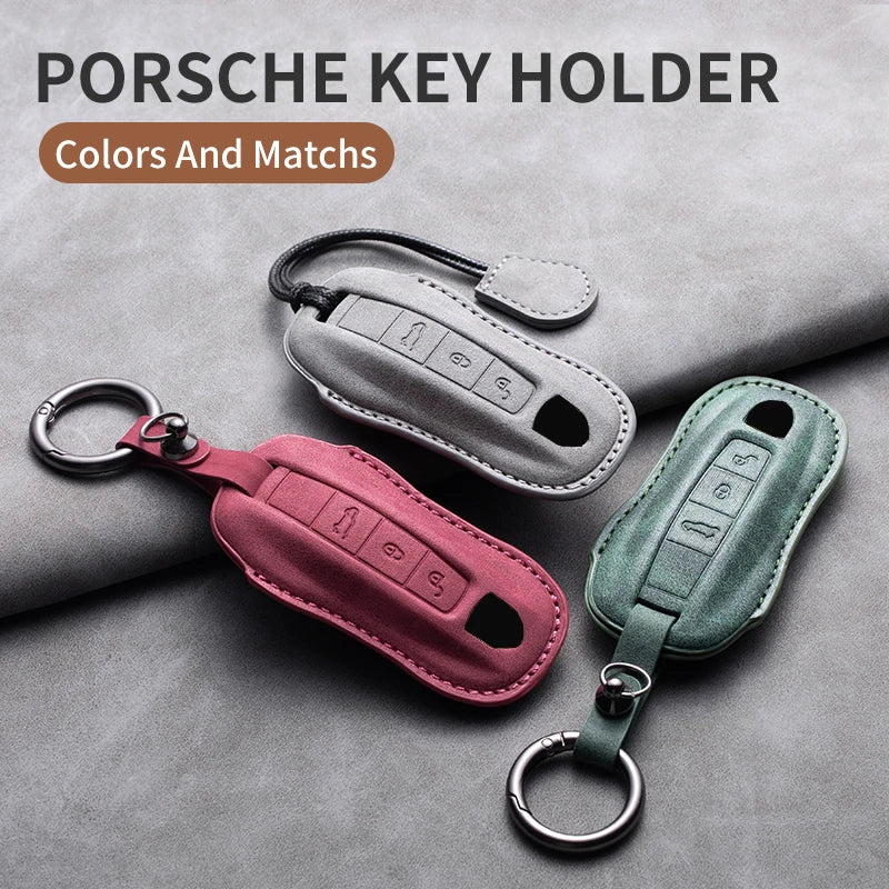 Leather Car Key Cover Compatible with Porsche Panamera, Carman, Macann, Bobst, Cayenne, 911, 981, 991, 970, 996