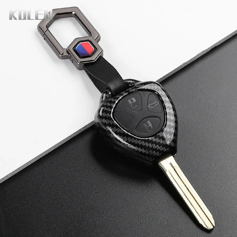 Car Key Cover Compatible with Toyota Corolla Vios Camry Yaris RAV4 Hilux Cruiser Fortuner – 2/3/4 Buttons – Carbon Fiber Style