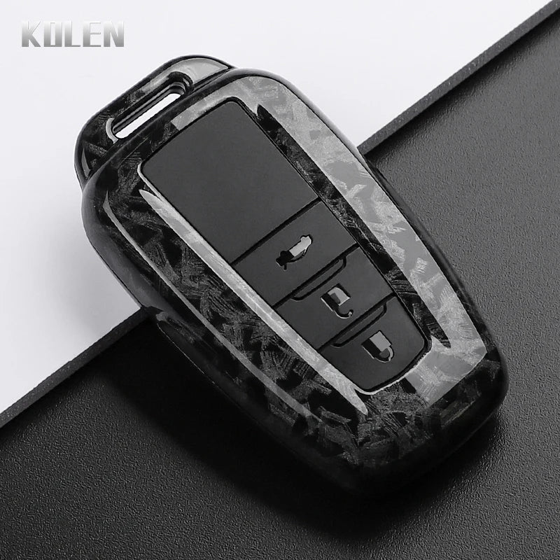 Car Key Cover Compatible with Toyota Prius Camry Corolla CHR C-HR RAV4 Land Cruiser Prado – Carbon Fiber Style