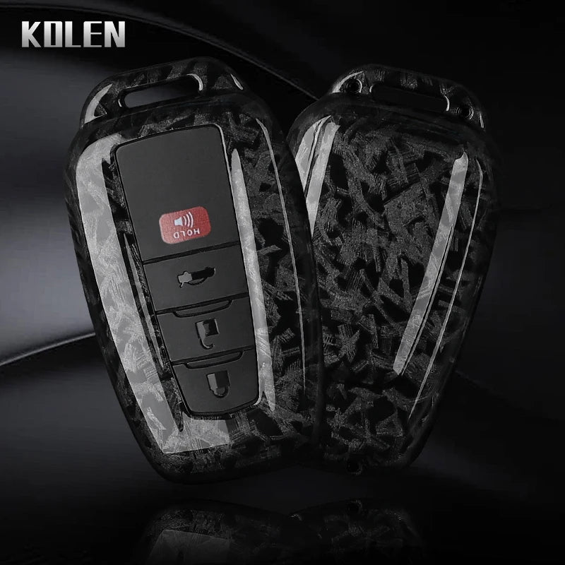 Car Key Cover Compatible with Toyota Prius Camry Corolla CHR C-HR RAV4 Land Cruiser Prado – Carbon Fiber Style