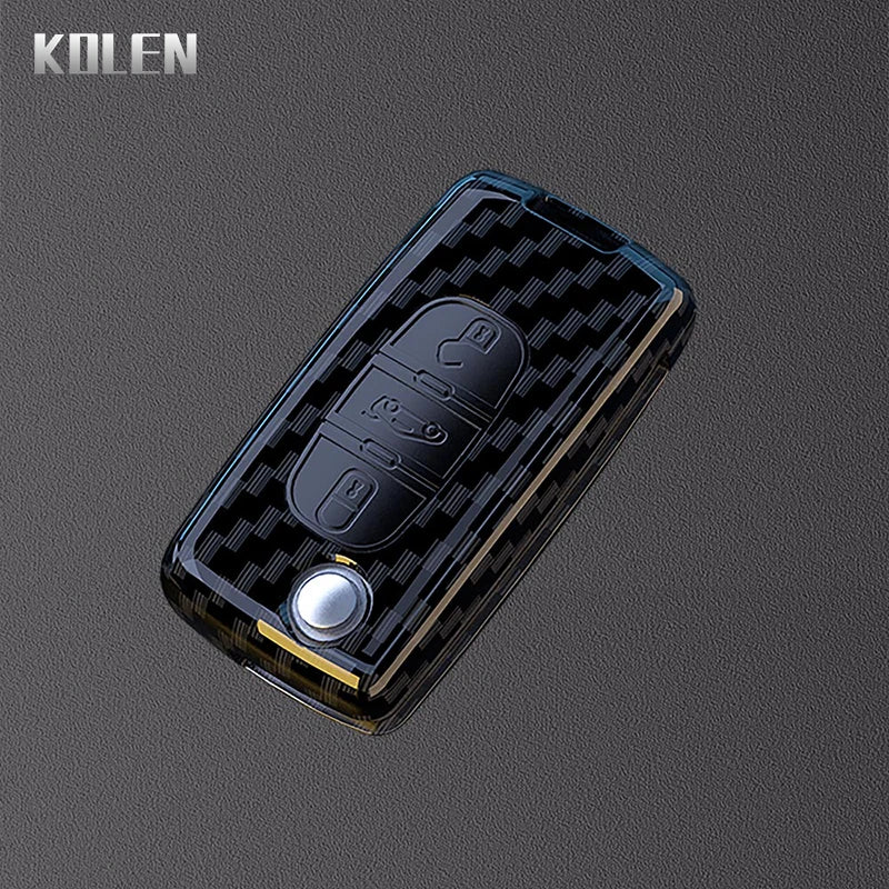 Flip Key Cover Compatible with Peugeot 107 207 307 308 407 607 3008 5008; Citroen Xsara Picasso C3 C4 C5 C6 C8 – Carbon Fiber Style