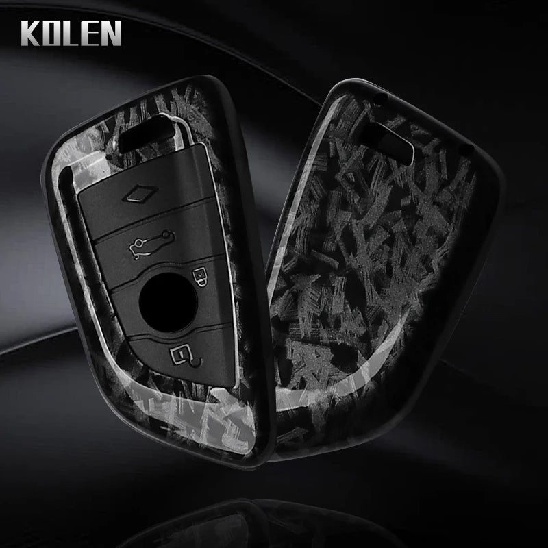 Car Key Cover Compatible with BMW X1 X3 X5 X6 X7 1 3 5 6 7 Series G20 G30 G11 F15 F16 G01 G02 F48 – Carbon Fiber Style