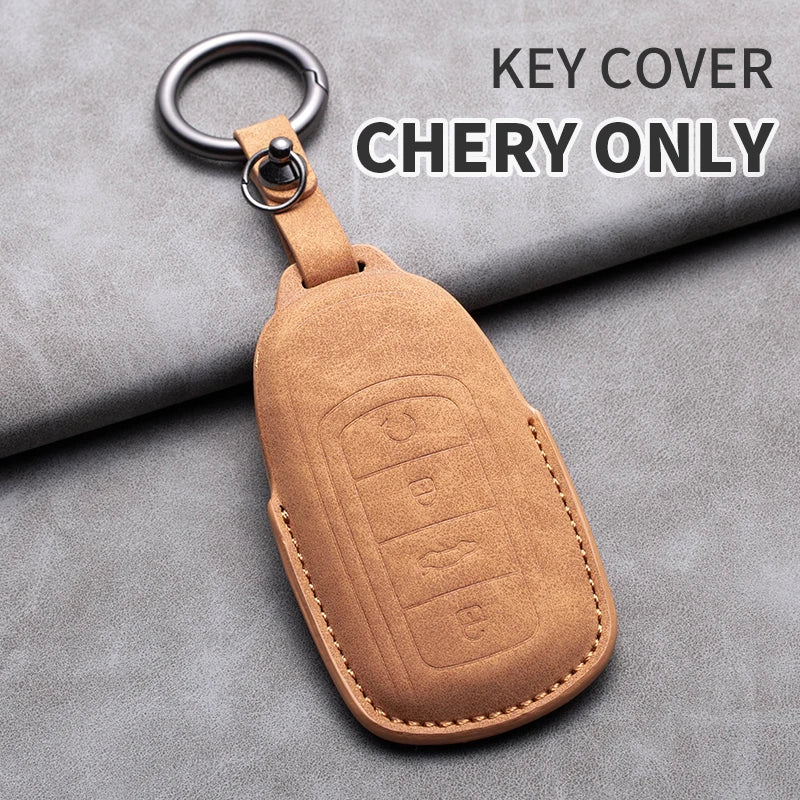 Leather Car Key Fob Cover Compatible with Chery Tiggo 7 Pro, Tiggo 8 Pro, Exeed, Tiggo 2, 3x, Arrizo 5Pro, Gx, 5x, EQ7, Tiggo