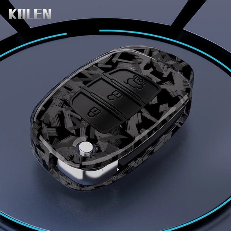 Car Key Cover Compatible with Hyundai Solaris Creta ix25 Kona Tucson Santa Fe Sonata Elantra ix35 i20 HB20 ix45 – Carbon Fiber Style