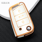 Car Key Cover Compatible with Volkswagen (VW) Golf 7 MK7 Tiguan MK2; SEAT Ateca Leon FR 2 Ibiza; Skoda Octavia – Carbon Fiber Style