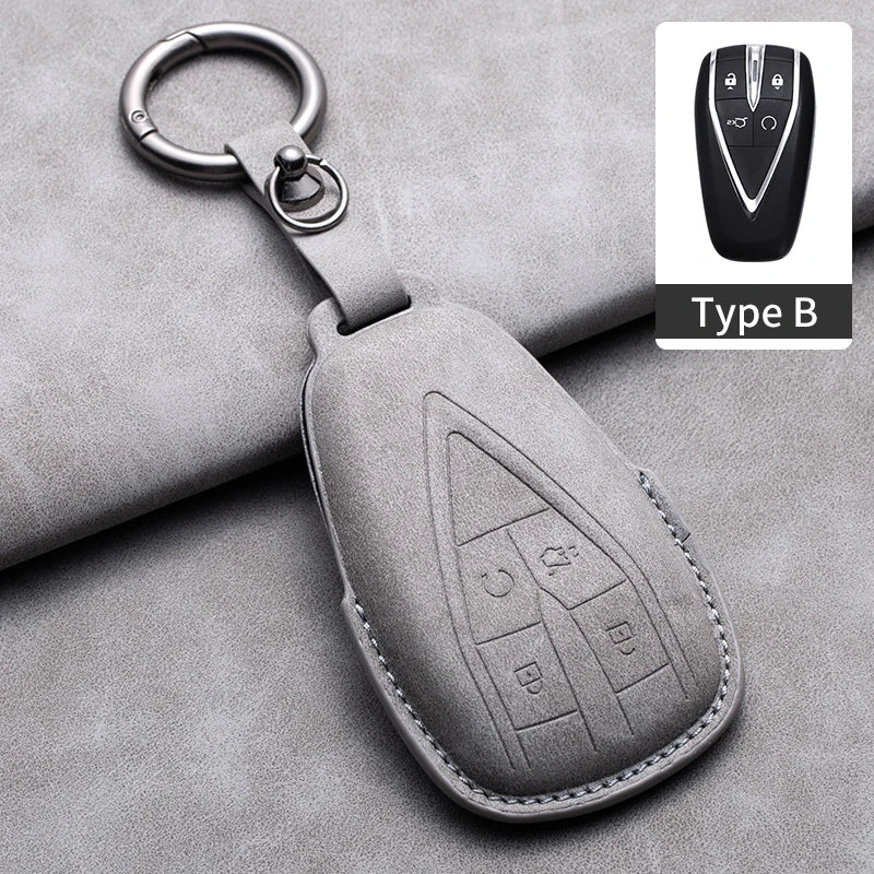 Leather Remote Key Fob Cover Compatible with Changan CS35 Plus, CS55 Plus, CS75 Plus, Eado, UNI-T, UNI K, Oushang X5, X7, EV