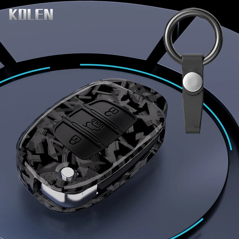 Car Key Cover Compatible with Hyundai Solaris Creta ix25 Kona Tucson Santa Fe Sonata Elantra ix35 i20 HB20 ix45 – Carbon Fiber Style