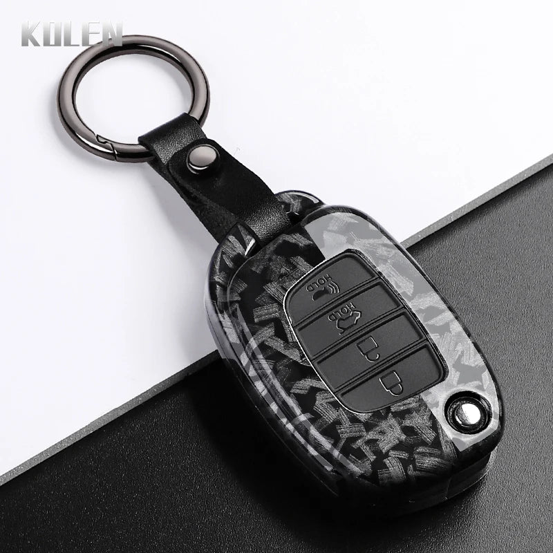 Car Key Cover Compatible with Hyundai ix35 ix45 ix25 i10 i20 i30 HB20 Sonata Verna Solaris Santa Elantra Mistra – Carbon Fiber Style
