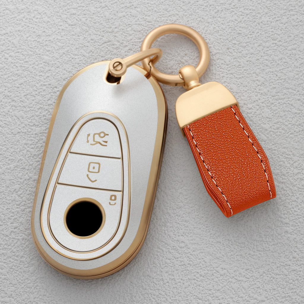 Quicksand Gold TPU Car Key Fob Cover for Mercedes-Benz C, E & S-Class, CLE, GLC, EQS & EQE – W206, W214, W223, C236, X254