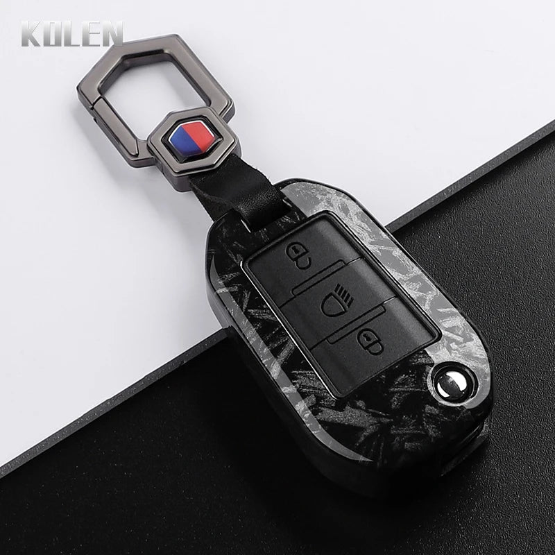 Car Key Cover Compatible with Peugeot 208 301 307 308 508 2008 3008 5008 Expert; Citroen C3 C4 C5 Cactus C6 C8 – Carbon Fiber Style