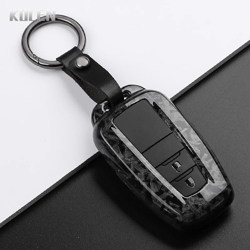 Car Key Cover Compatible with Toyota Prius Camry Corolla CHR C-HR RAV4 Land Cruiser Prado – Carbon Fiber Style