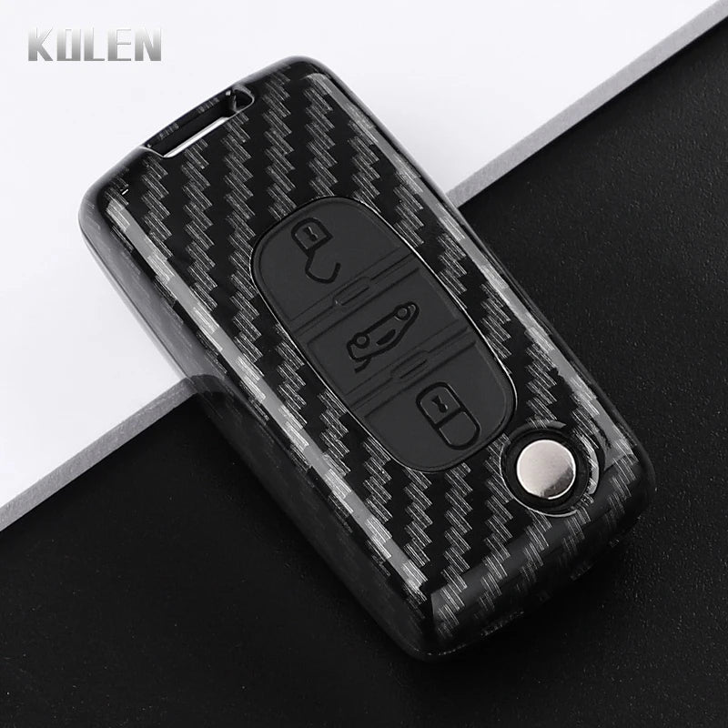 Car Key Cover Compatible with Peugeot 107 207 307 308 407 607 3008 5008; Citroen Xsara Picasso C5 C6 C8 – Carbon Fiber Style