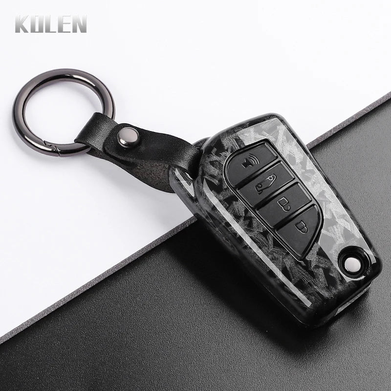 Car Key Cover Compatible with Toyota Camry RAV4 Fortuner Hilux Auris Corolla Avensis Verso Yaris Aygo; Scion tC – Carbon Fiber Style