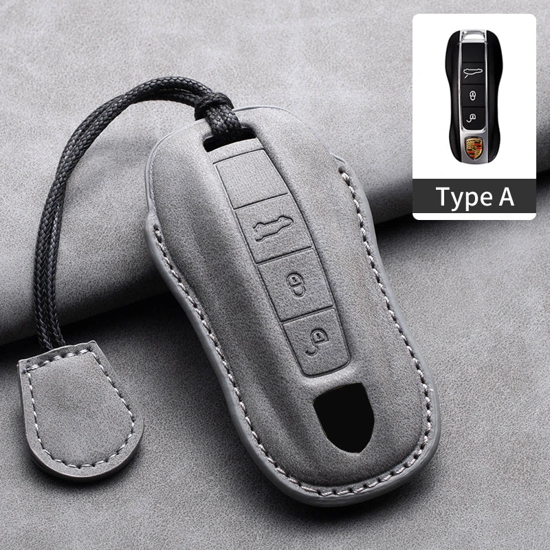 Leather Car Key Cover Compatible with Porsche Panamera, Carman, Macann, Bobst, Cayenne, 911, 981, 991, 970, 996