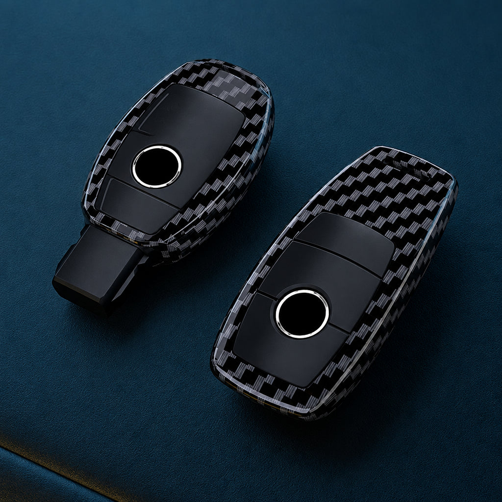 Car Key Cover Compatible with Mercedes-Benz A B C E S Class W204 W205 W212 W213 W176 GLC CLA AMG W177 X167 W463 – Carbon Fiber Style