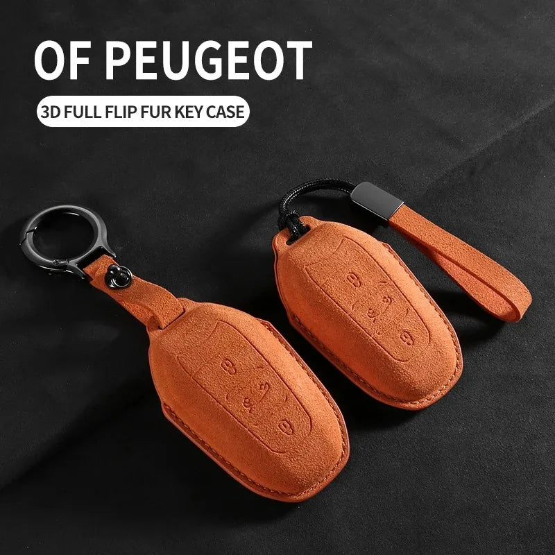 Suede Car Key Cover Compatible with Peugeot 308, 408, 508; Citroen C4L, C6, C3-XR, Picasso, DS3, DS4, DS5
