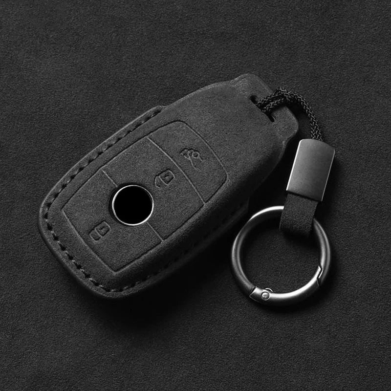 Suede Car Key Fob Case Compatible with Mercedes-Benz E-Class, C-Class, S-Class, GLC, E200, E400, E63, W213, S550, S560, C260, A200