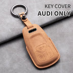 Leather Remote Key Fob Cover Compatible with Audi A4, B9, A5, A6, 8S, 8W, Q5, Q7, 4M, S4, S5, S7, TT, TTS, TFSI