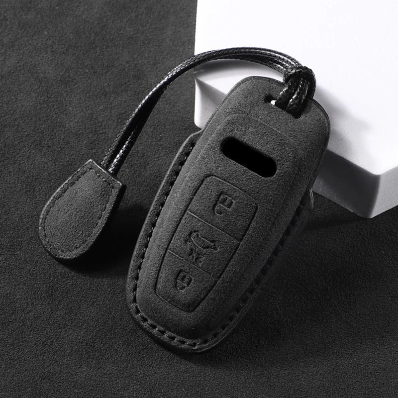 Suede Car Key Fob Case Compatible with Audi A3, A4, A6, A7, A8, B9, C8, D5, 4K, S8, Q7, Q8, SQ8, e-tron, 2018, 2019, 2020, 2021