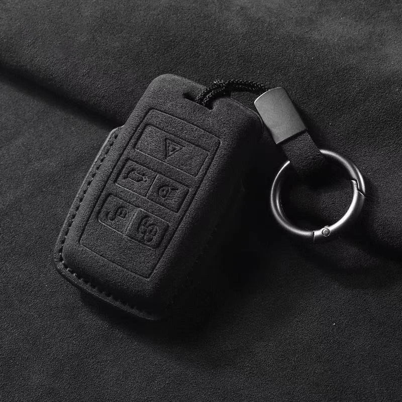 Suede Keyless Car Key Cover Compatible with Land Rover Range Rover Sport, Velar, Evoque, Freelander2, Discovery