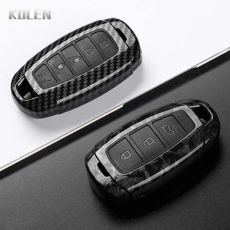 Car Key Cover Compatible with Hyundai i30 ix25 Elantra Kona Solaris Azera Grandeur IG TM Accent Santa Fe – Carbon Fiber Style