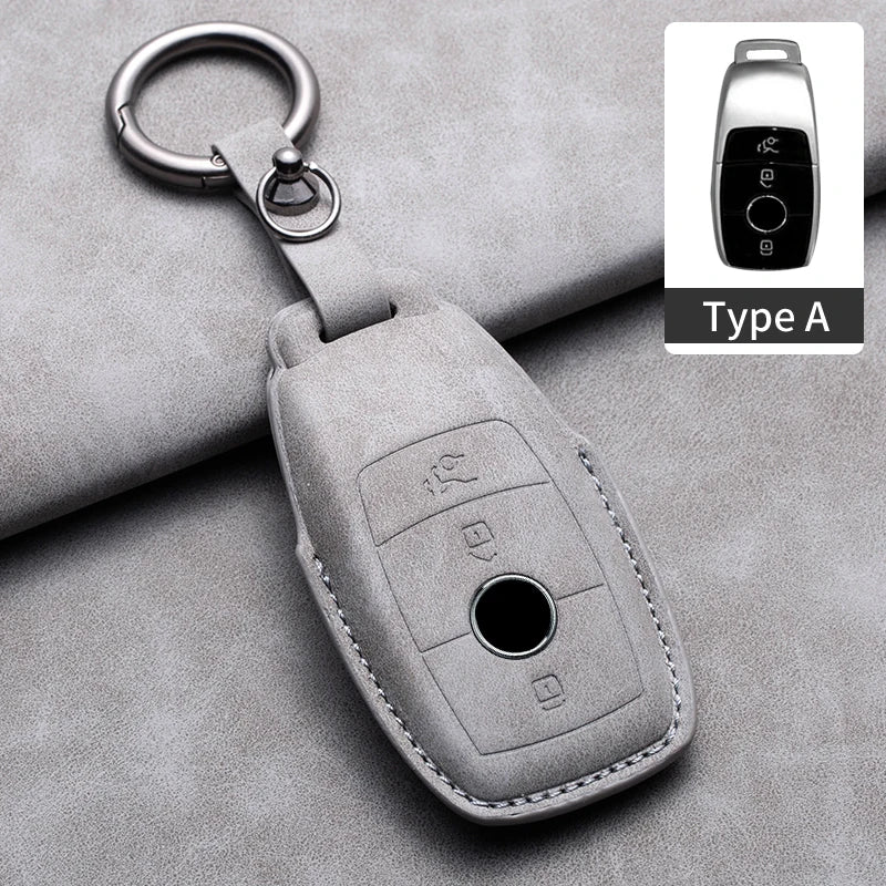 Leather Car Key Cover Compatible with Mercedes-Benz A-Class, C-Class, E-Class, S-Class, G-Class, GLC, CLE, CLA, W177, W205, W213, W222, X167, AMG