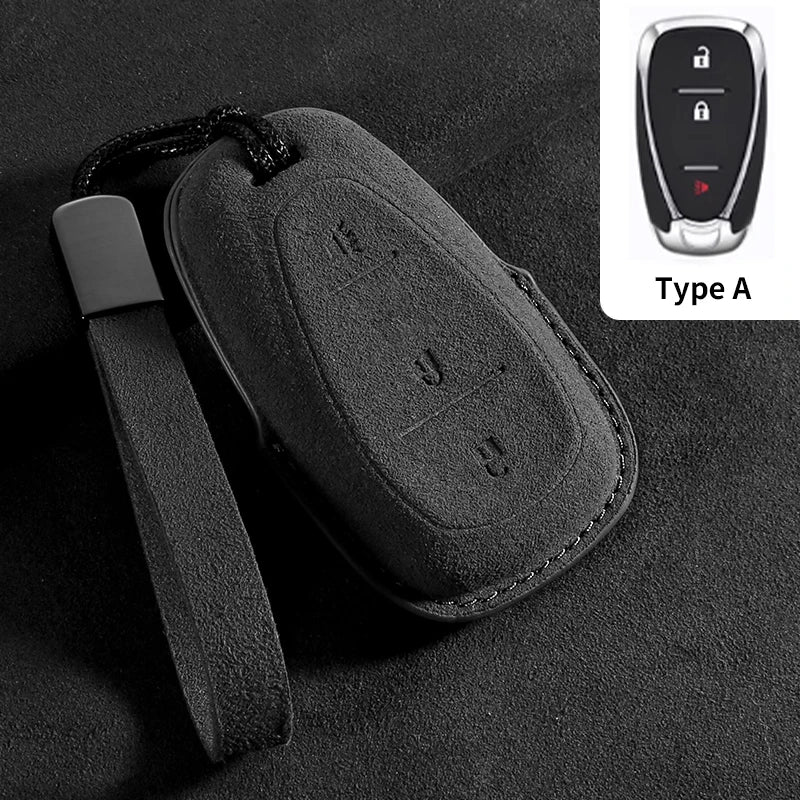 Suede Car Key Cover Compatible with Chevrolet Cruze, Spark, Sonic, Camaro, Volt, Bolt, Trax, Malibu, Onix, Equinox, Orlando, Blazer, Traverse