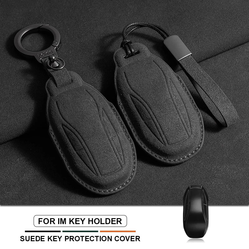 Suede Leather Remote Key Fob Cover Compatible with ZHIJI IM L7, LS7, L6, LS6