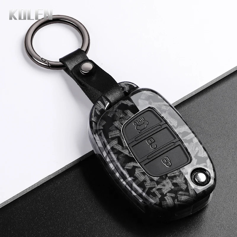 Car Key Cover Compatible with Hyundai ix35 ix45 ix25 i10 i20 i30 HB20 Sonata Verna Solaris Santa Elantra Mistra – Carbon Fiber Style