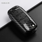 Car Key Cover Compatible with Volkswagen (VW) Polo Golf Passat Tiguan Beetle Caddy T5 Up Eos; Skoda Octavia; SEAT Leon Altea – Carbon Fiber Style