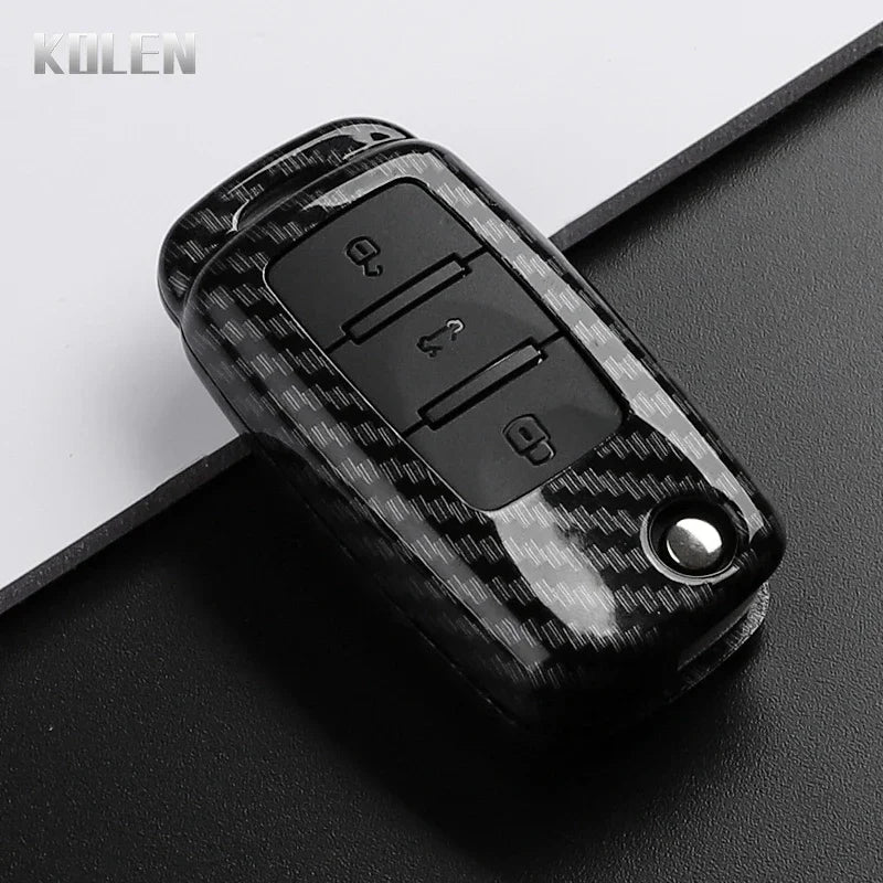 Car Key Cover Compatible with Volkswagen (VW) Polo Golf Passat Tiguan Beetle Caddy T5 Up Eos; Skoda Octavia; SEAT Leon Altea – Carbon Fiber Style