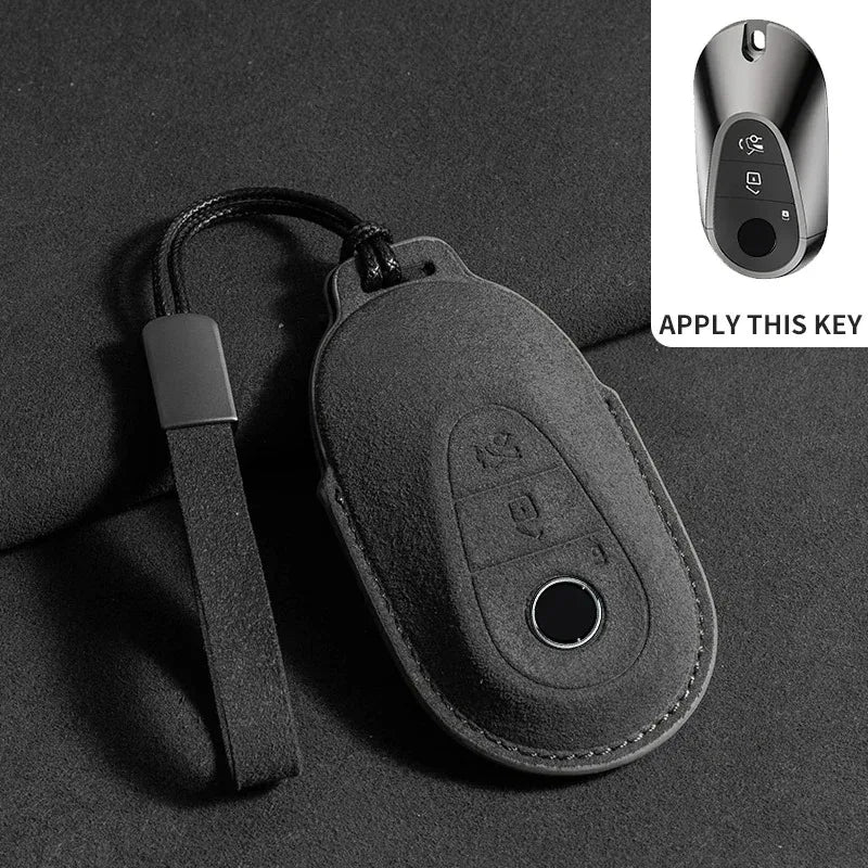 Suede Remote Key Fob Case Compatible with Mercedes-Benz E-Class, W213, W205, E200, E260, E300, E320, AMG, CLA, 2018, 2019, 2020