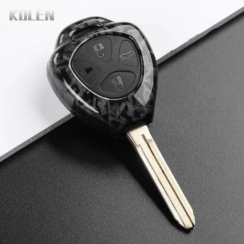 Car Key Cover Compatible with Toyota Corolla Vios Camry Yaris RAV4 Hilux Cruiser Fortuner – 2/3/4 Buttons – Carbon Fiber Style