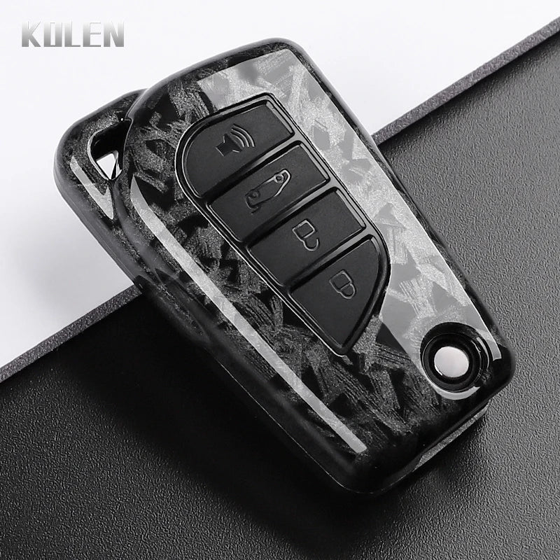 Car Key Cover Compatible with Toyota Camry RAV4 Fortuner Hilux Auris Corolla Avensis Verso Yaris Aygo; Scion tC – Carbon Fiber Style