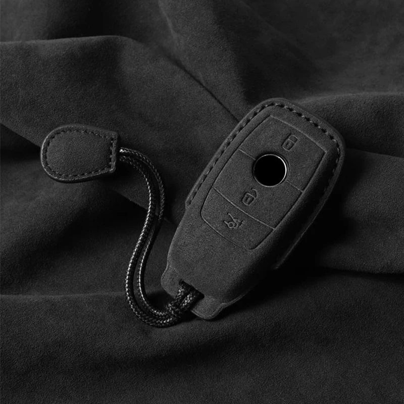 Suede Keyless Car Key Cover Compatible with Mercedes-Benz E-Class, C-Class, S-Class, GLC, E200, E400, E63, W213, S550, S560, C260, A200
