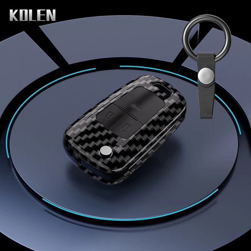 Car Key Cover Compatible with Chevrolet Cruze Aveo Trax Sail Malibu Captiva; Opel/Vauxhall Astra J Corsa Insignia Mokka – Carbon Fiber Style