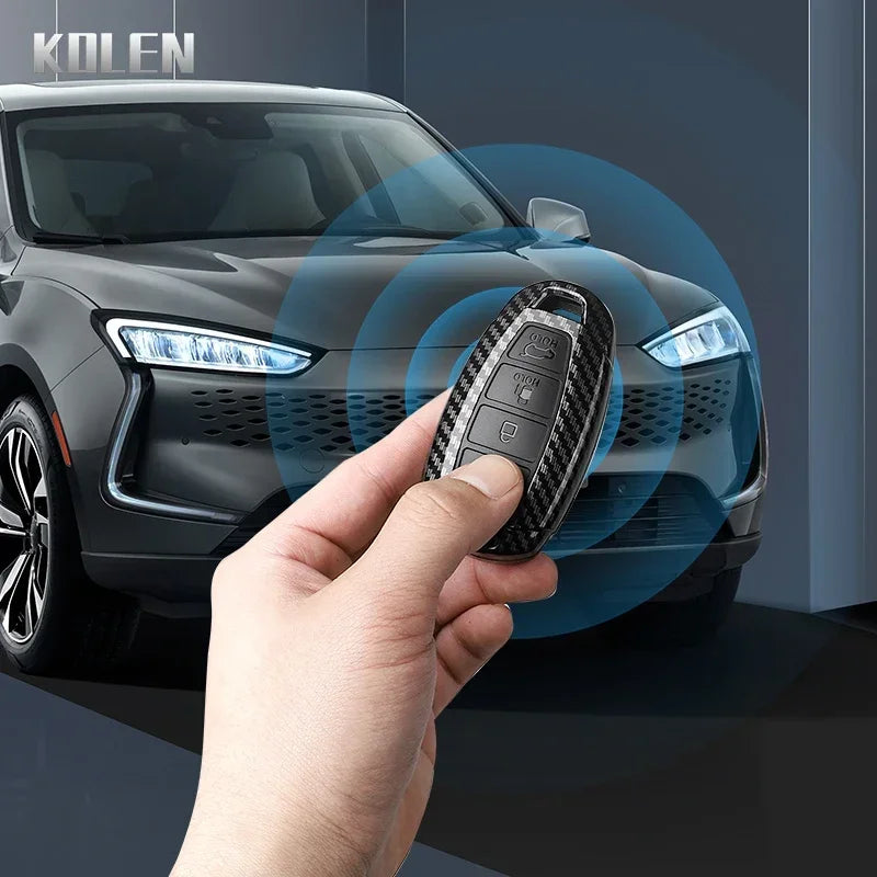 Car Key Cover Compatible with Hyundai i30 ix25 Elantra Kona Solaris Azera Grandeur IG TM Accent Santa Fe – Carbon Fiber Style