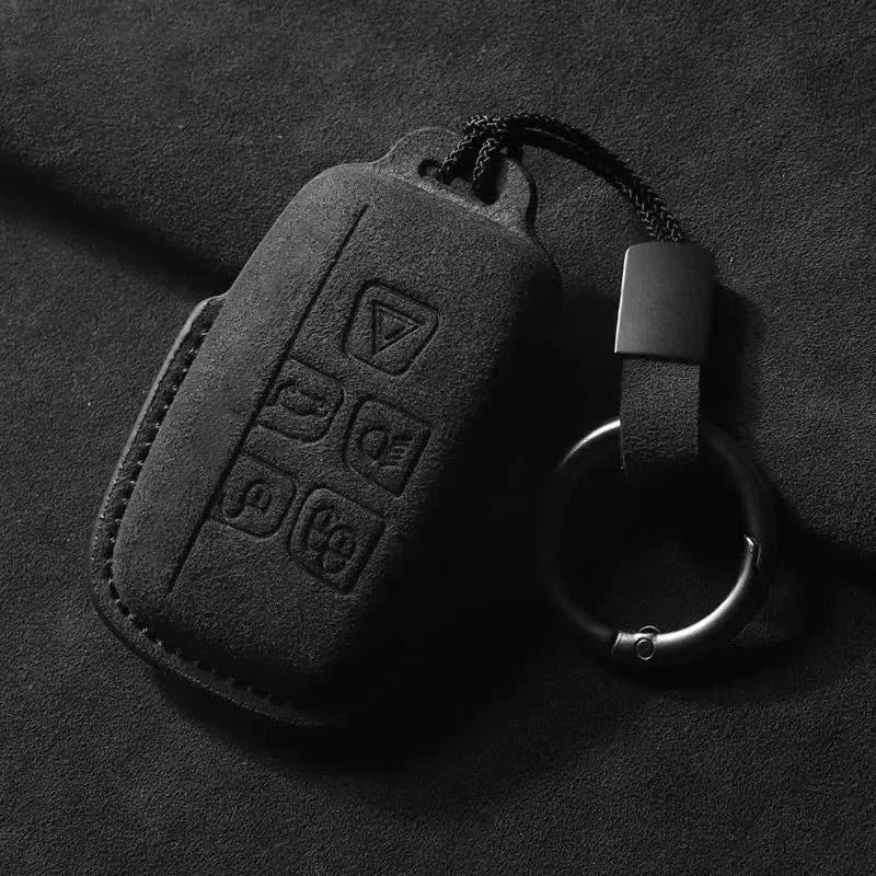 Suede Keyless Car Key Cover Compatible with Land Rover Range Rover Sport, Velar, Evoque, Freelander2, Discovery