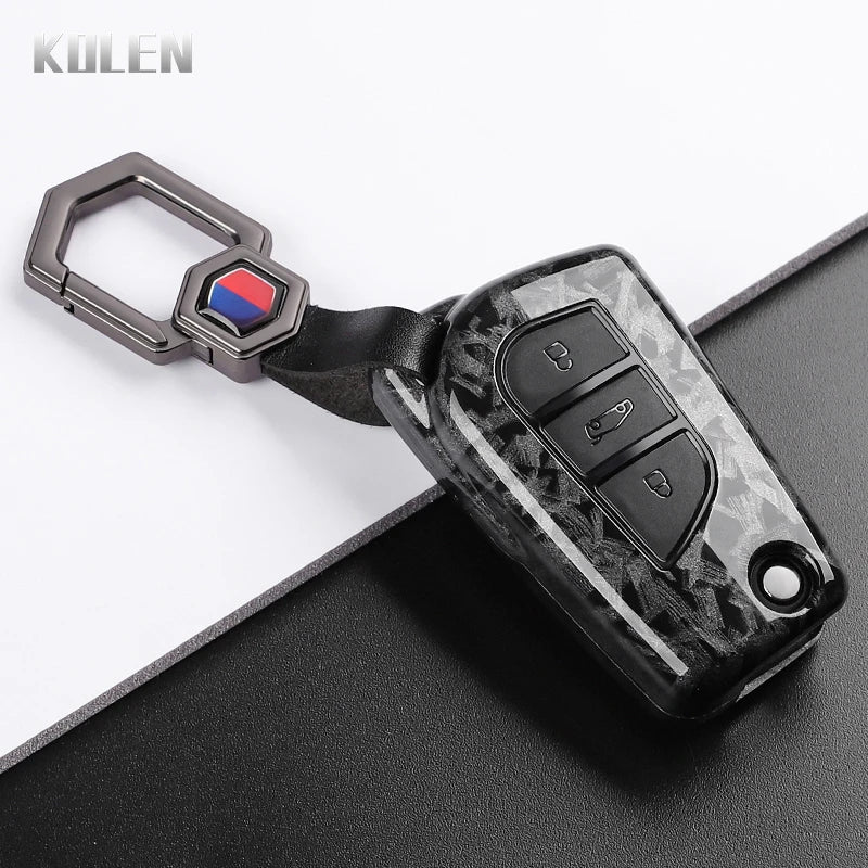 Car Key Cover Compatible with Toyota Camry RAV4 Fortuner Hilux Auris Corolla Avensis Verso Yaris Aygo; Scion tC – Carbon Fiber Style