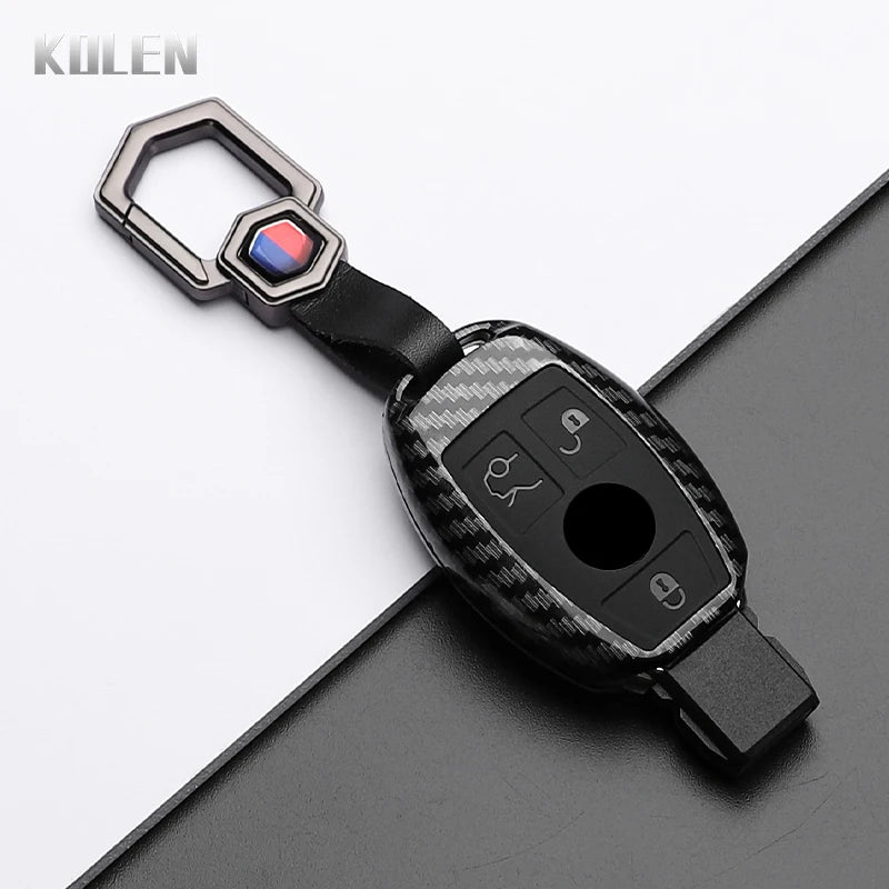 Car Key Cover Compatible with Mercedes-Benz A B C E Class GLS GLA GLK GLC CLS CLA AMG W204 W205 W212 W463 W176 – Carbon Fiber Style