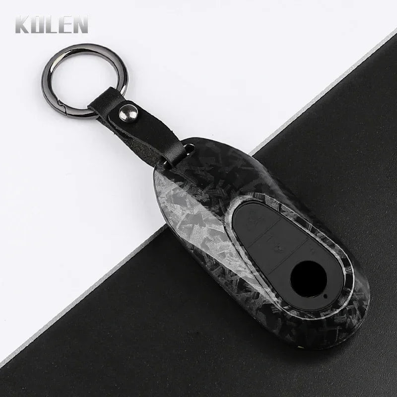 Car Key Cover Compatible with Mercedes-Benz C E S Class GLC GLB CLA CLS W223 W214 W206 X254 S400 S450 S480 – Carbon Fiber Style