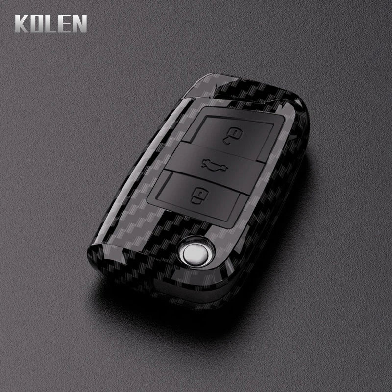 Car Key Cover Compatible with Volkswagen (VW) Golf 7 MK7 Tiguan MK2; SEAT Ateca Leon FR 2 Ibiza; Skoda Octavia – Carbon Fiber Style