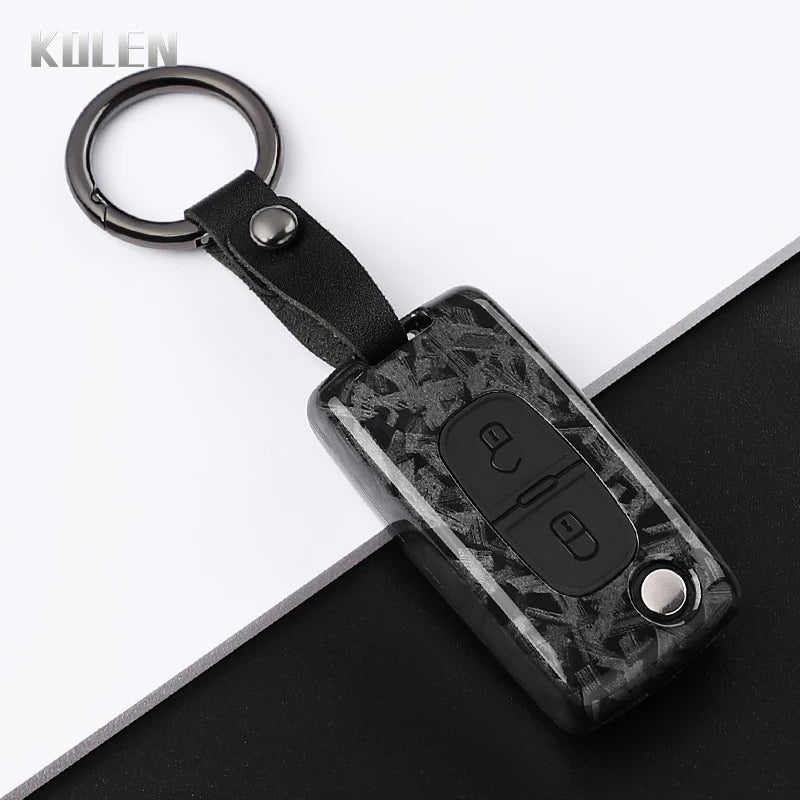 Car Key Cover Compatible with Peugeot 107 207 307 308 407 607 3008 5008; Citroen Xsara Picasso C5 C6 C8 – Carbon Fiber Style