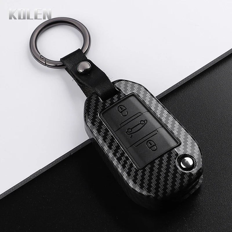 Car Key Cover Compatible with Peugeot 208 301 307 308 508 2008 3008 5008 Expert; Citroen C3 C4 C5 Cactus C6 C8 – Carbon Fiber Style