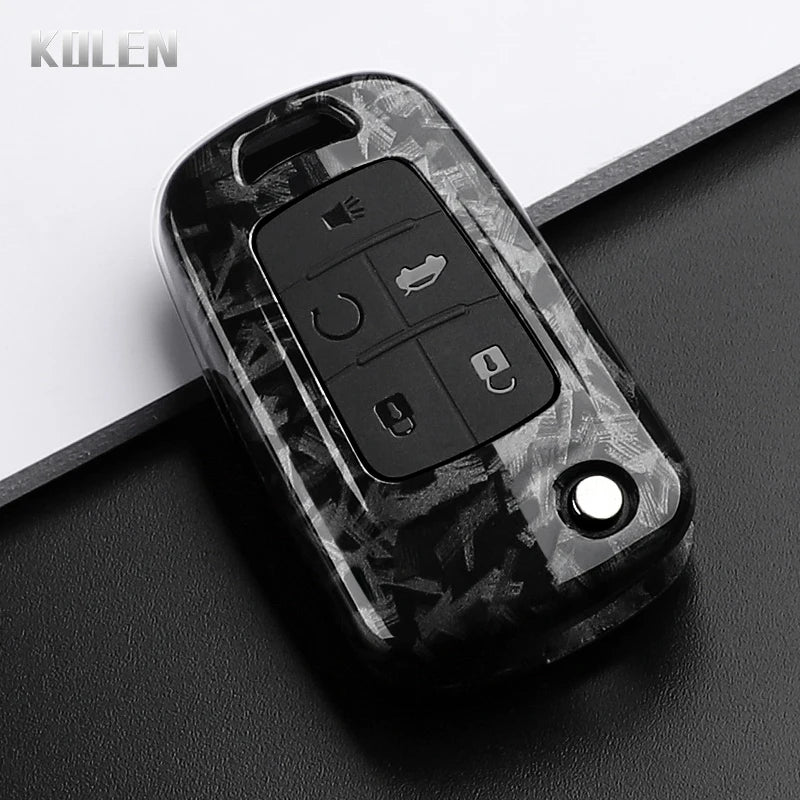 Car Key Cover Compatible with Chevrolet Cruze Aveo Trax Sail Malibu Captiva; Opel/Vauxhall Astra J Corsa Insignia Mokka – Carbon Fiber Style