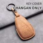 Leather Remote Key Fob Cover Compatible with Changan CS35 Plus, CS55 Plus, CS75 Plus, Eado, UNI-T, UNI K, Oushang X5, X7, EV