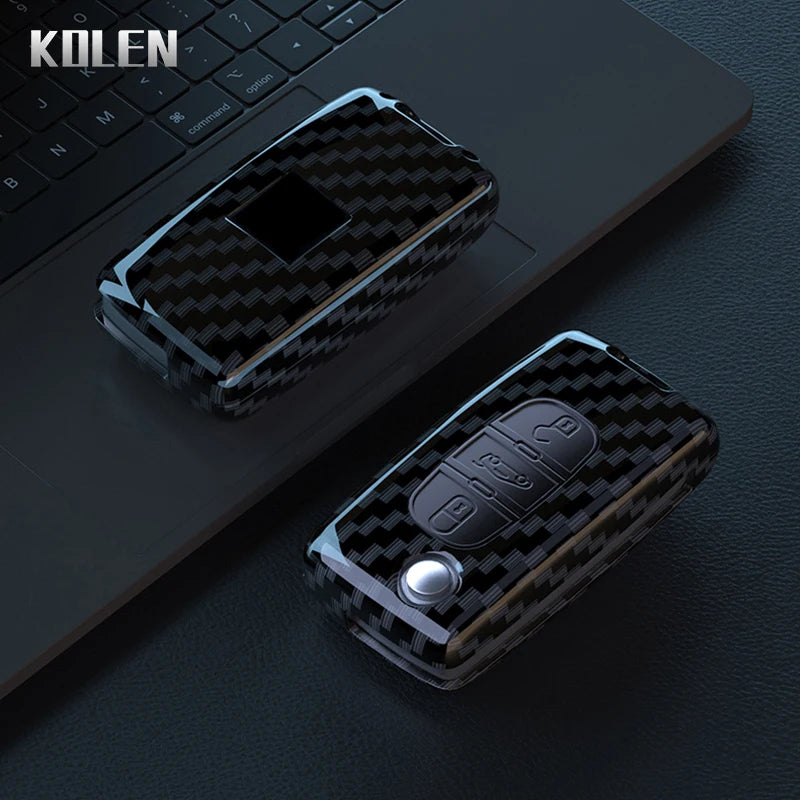 Flip Key Cover Compatible with Peugeot 107 207 307 308 407 607 3008 5008; Citroen Xsara Picasso C3 C4 C5 C6 C8 – Carbon Fiber Style